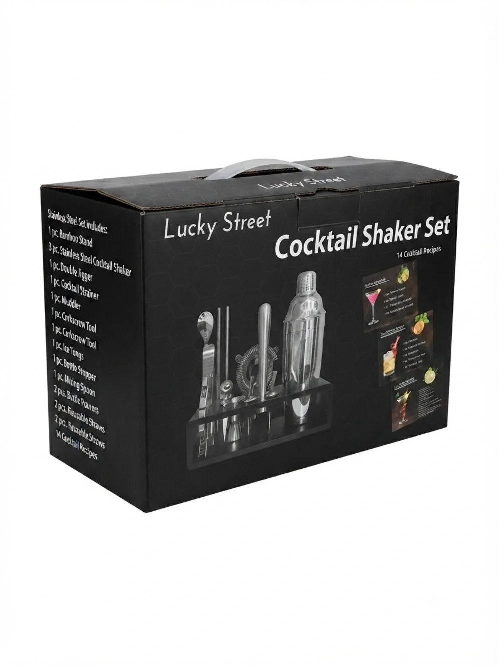 Lucky Street 14-Piece Stainless Steel Cocktail Shaker Set with Bamboo Stand